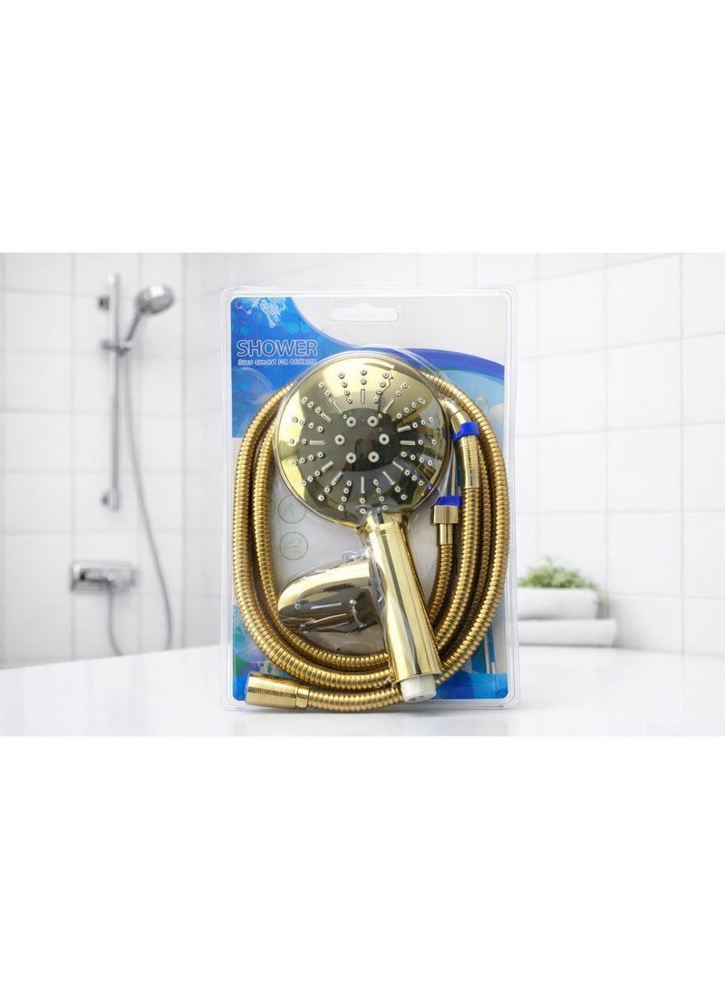 طقم دش استحمام ذهبي فاخر مع لي مرن طويل – تصميم عصري وجودة عالية